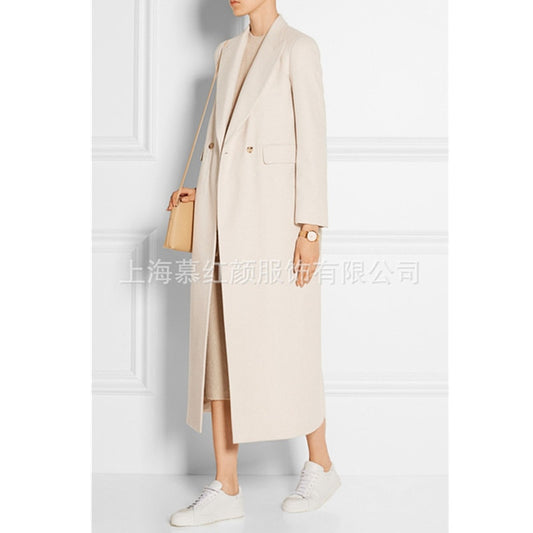 Women Winter Coat Wool 2022 New Double breasted cashmere Vintage Elegant jacket Fashion Outerwear White X-Long Coat Female - Executive-Skincare