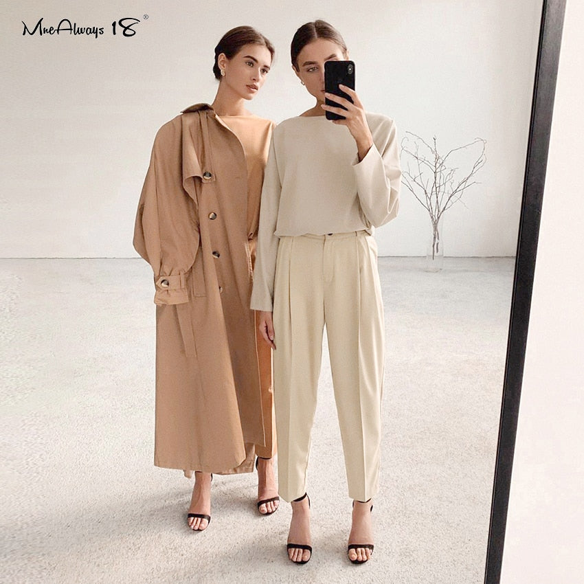 Mnealways18 Vintage Zipper Khaki Trousers Women High Waist Office Pants Ladies Brown Trousers Work Wear Autumn Long Pants 2021 - Executive-Skincare