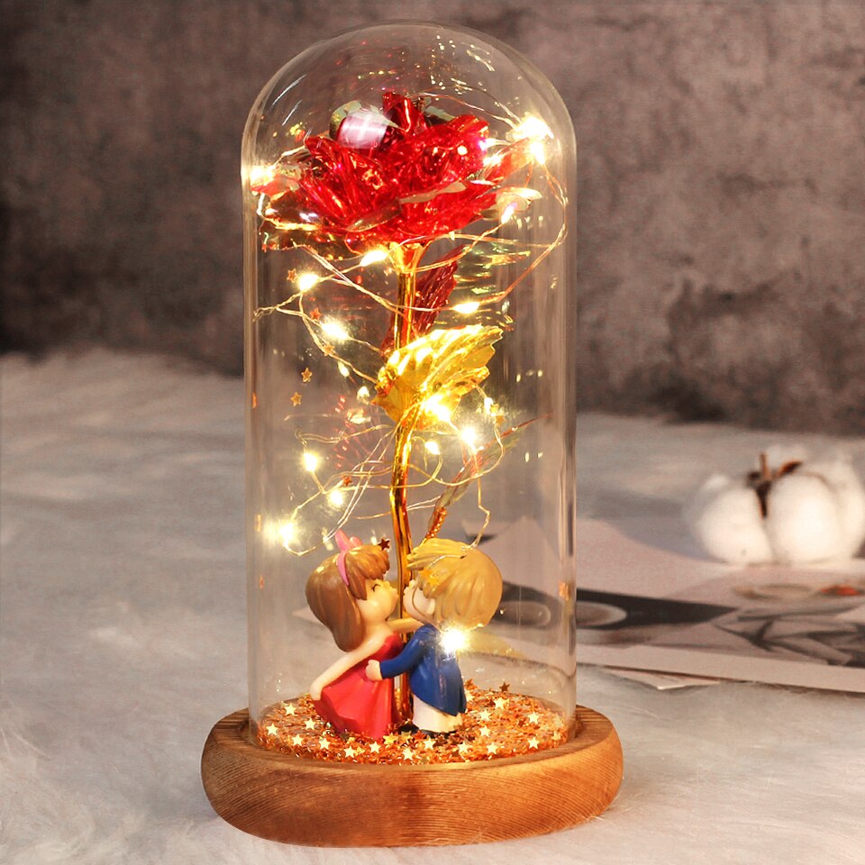 Beauty and Beast Rose Flower with Teddy Rose Bear In Glass Dome Home Wedding Decoration Birthday Valentine&#39;s Day Mother &#39;s Gift - Executive-Skincare