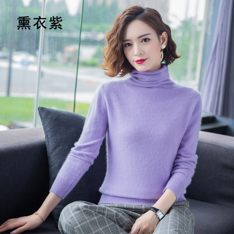 Autumn Winter Women Turtleneck Pullover 100% Pure Mink Cashmere Sweaters Knitted Soft Warm Girl Clothes S-2XL 13 Colors Jumpers - Executive-Skincare