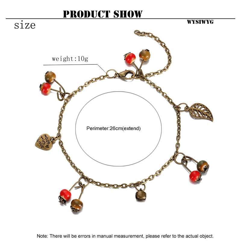 Hot summer retro style imitation fruit Women anklet bracelet personality ethnic style leg chain girl barefoot chain jewelry Gift - Executive-Skincare