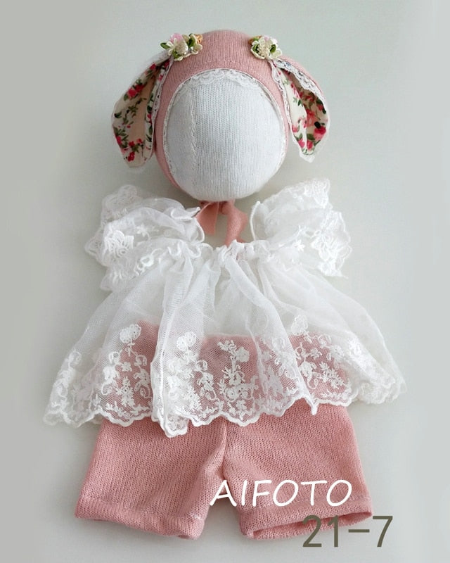 Newborn Photography Props Baby Outfits Hat Bunny Bonnets Set Clothes Bebes Fotografia Accessories Studio Shoots Photo Prop - Executive-Skincare