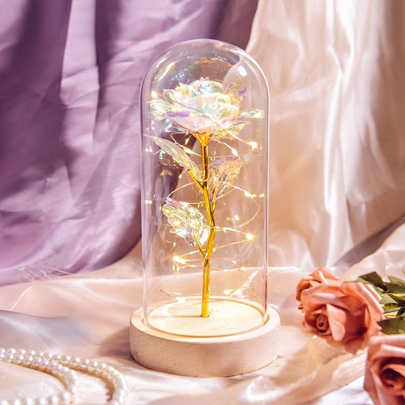 Christmas Gift Beauty and The Beast Preserved Roses In Glass Galaxy Rose Flower LED Light Artificial Flower Gift for Women Girls - Executive-Skincare