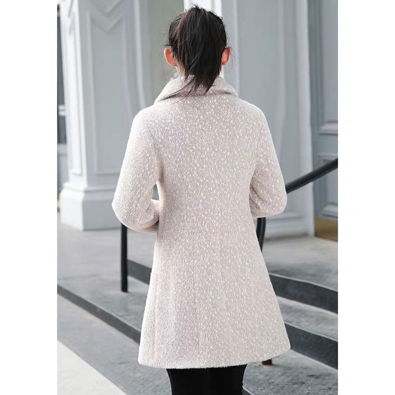 Quality Women&#39;s Gold Mink Woolen Coat Female Winter Jacket Imitation Mink Thicken Keep Warm Wool Coats Long Woolen Overcoat 2350 - Executive-Skincare