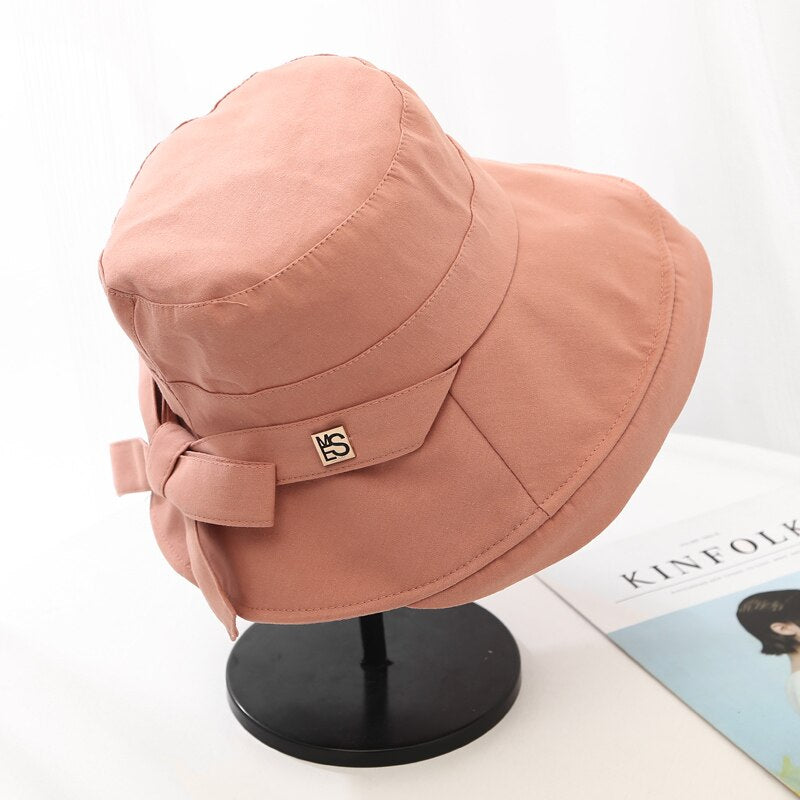 Panama 2022 Summer Black Bow Bucket Hat Women Fashion Korea Bob Cotton gorro pescador mujer Sun Hat Fishing Cap Chapeu Pescador - Executive-Skincare