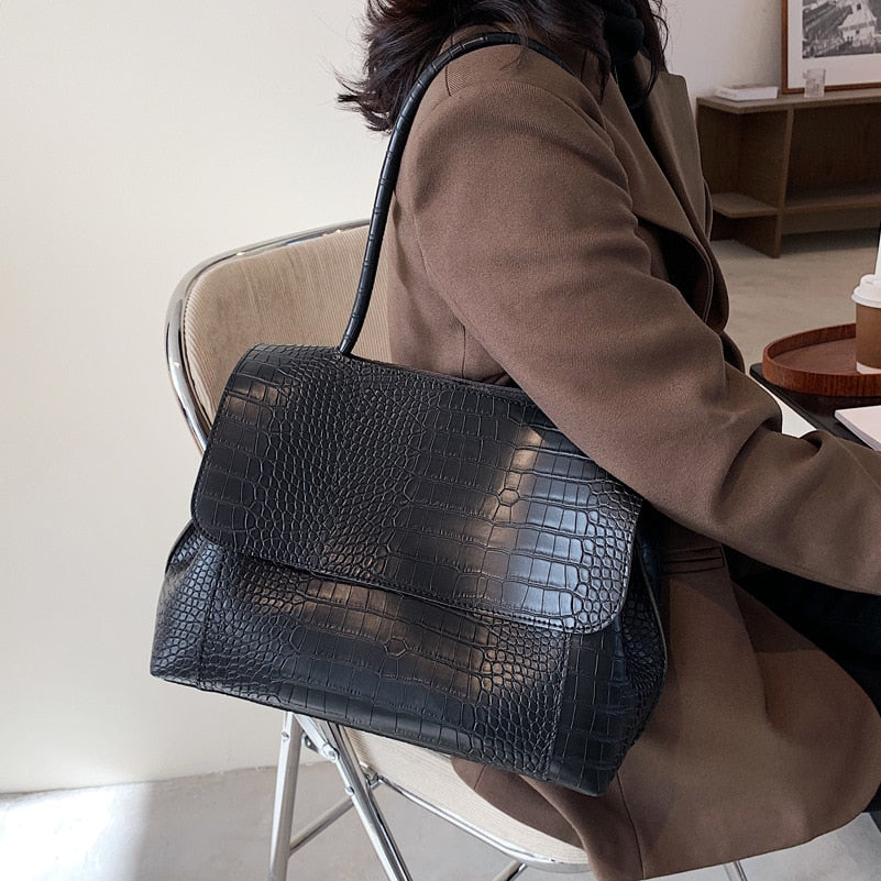 Designer Crocodile Pattern women handbag Large Capacity  Shoulder Bags for female 2022 Casual Totes Pu Leather messenger bag - Executive-Skincare