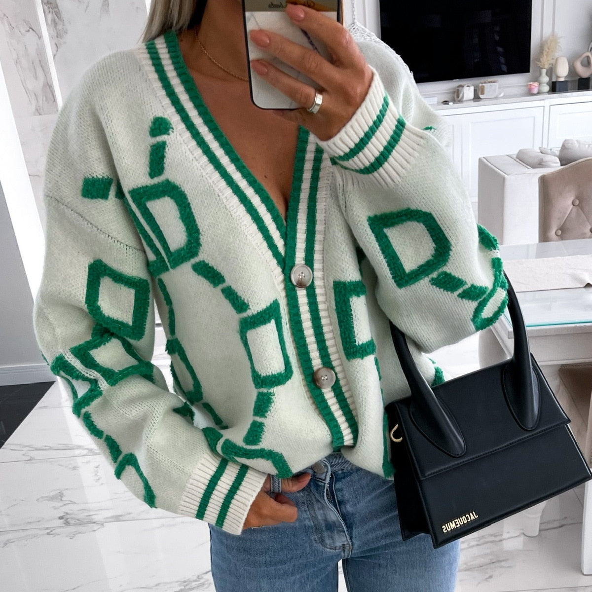 Cryptographic Autumn Winter Knitted Button Up Loose Cardigan Sweater Women Long Sleeve Tops Oversized Sweaters Warm Sueters Coat - Executive-Skincare