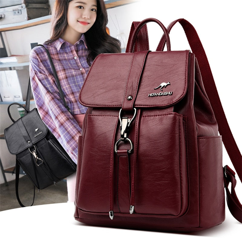 New Luxury Women Backpack Vintage Travel Soft Leather Backpack Large Capacity Bookbag High Quality School Bags for Teenage Girls - Executive-Skincare