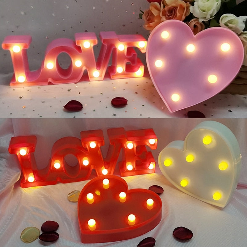 Love Heart LED Letter Lamp Wedding Romantic Red Pink Night Light Ornament Birthday Christmas Home Decoration Valentines Day Gift - Executive-Skincare