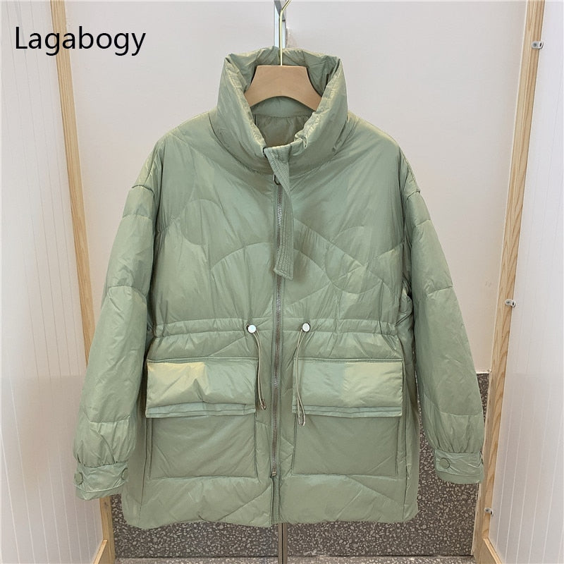 Lagabogy 2022 Winter Coat Women 90%White Duck Down Parka Female Lightweight Batwing Long Sleeve Puffer Jacket Loose Warm Outwear - Executive-Skincare