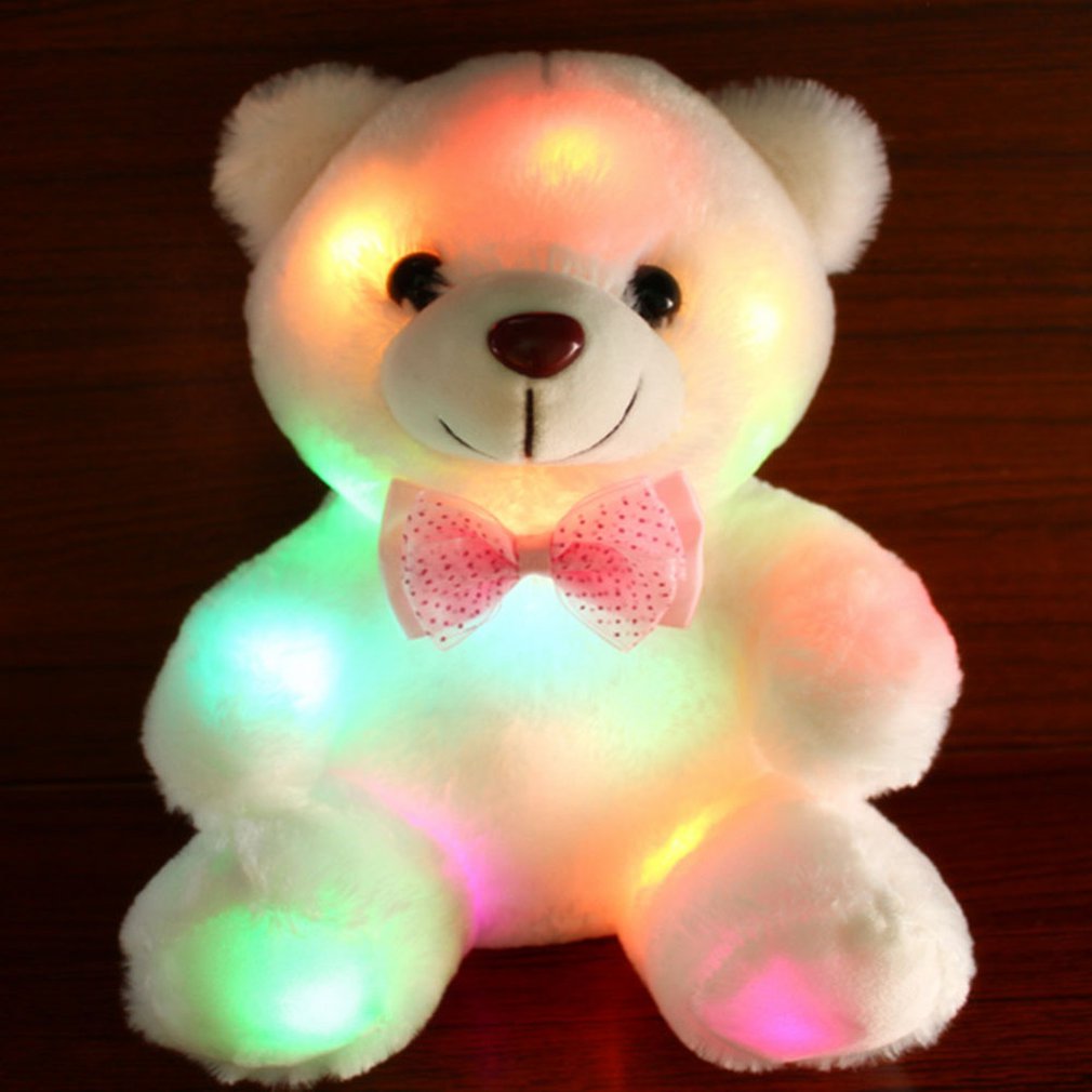 22cm Romantic Light Up LED Pink Glowing Bear Glitter Teddy Plush Doll Toy Creative Doll Christmas Gift Birthday Decoration - Executive-Skincare