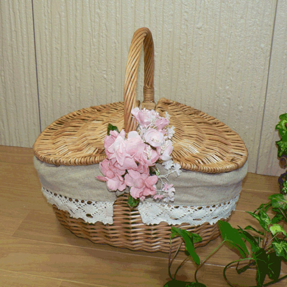 Wicker Willow Woven Vintage Camping Handle Shopping Food Fruit Picnic Basket - Executive-Skincare