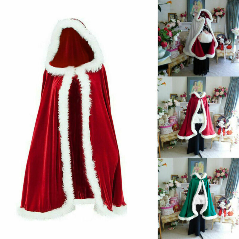 Christmas Costume For Adult Kids Women Hooded Christmas Cloak Mrs Santa Claus Velvet Fur Cloak Capa Red Cloak Cape Party Cosplay - Executive-Skincare