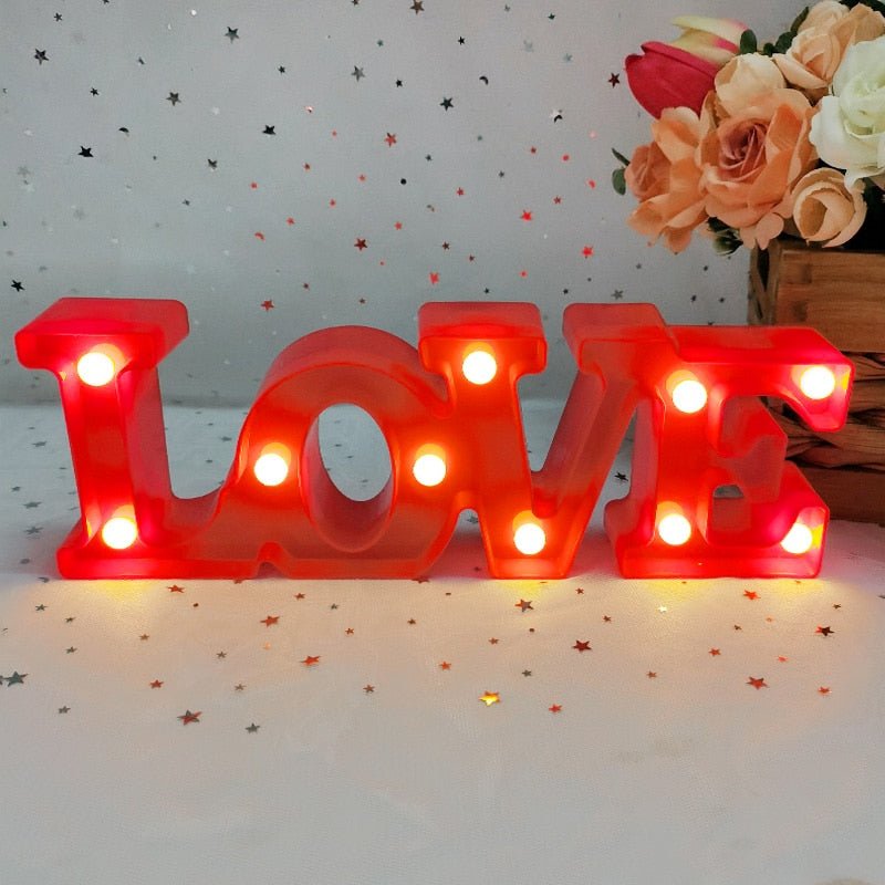 Love Heart LED Letter Lamp Wedding Romantic Red Pink Night Light Ornament Birthday Christmas Home Decoration Valentines Day Gift - Executive-Skincare