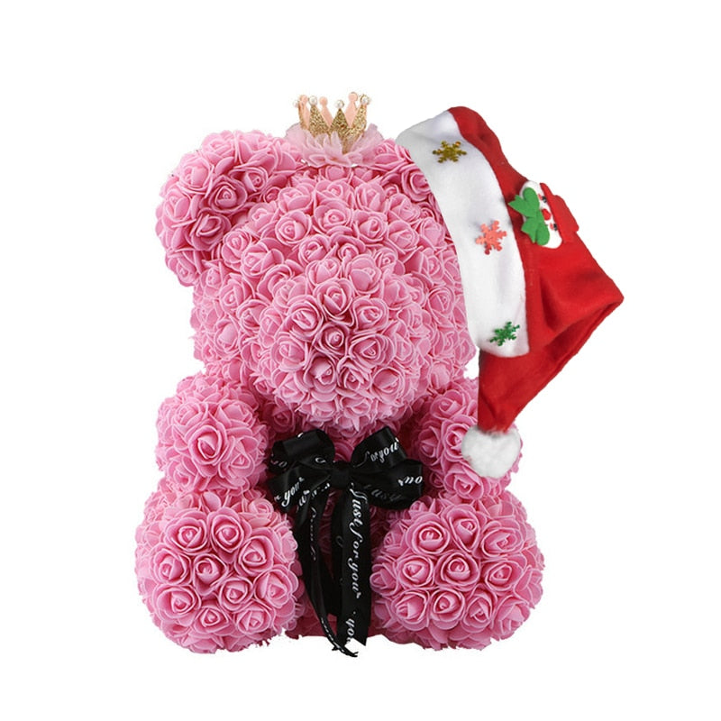 Christmas Gift for Kids&amp;women Artificial PE Rose Teddy Bear of Roses with Crown Valentine&#39;s Day Wedding Love Xmas Gifts for Girl - Executive-Skincare