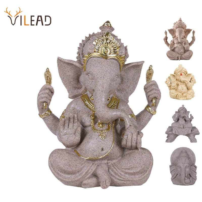 VILEAD Sandstone Indian Ganesha Elephant God Statue Religious Hindu Elephant-Headed Fengshui Buddha Sculpture Home Decor Crafts - Executive-Skincare