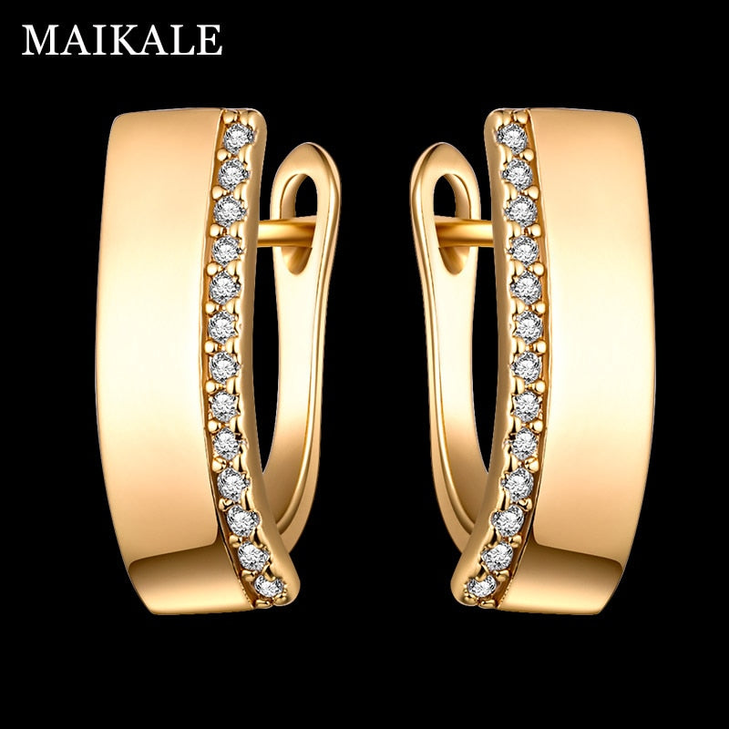 MAIKALE Classic New Design Square Stud Earrings Gold Silver Color White AAA Cubic Zirconia Big Simple Korean Earrings  For Women - Executive-Skincare