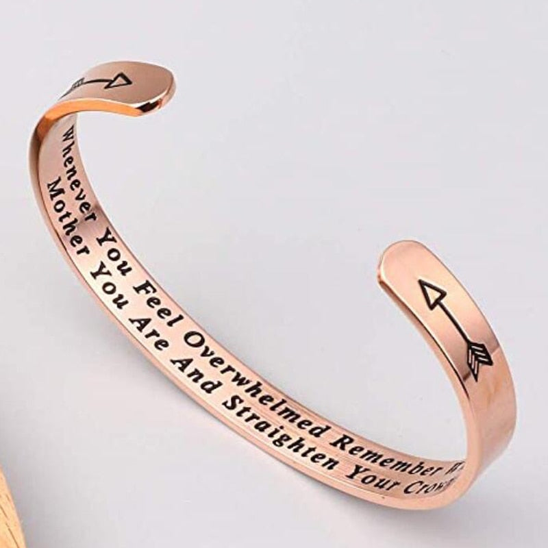 Whenever You Feel Overwhelmed Remember Whose Straighten Your Crown Bracelet, Engraved Inspirational Bangle Gift for Mom Daughter - Executive-Skincare