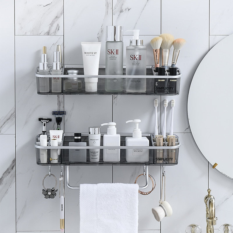 Punch-free Bathroom Shelf Shampoo Cosmetic Towel Storage Rack Organizer Bath Corner Holder Household Items Bathroom Accessories - Executive-Skincare