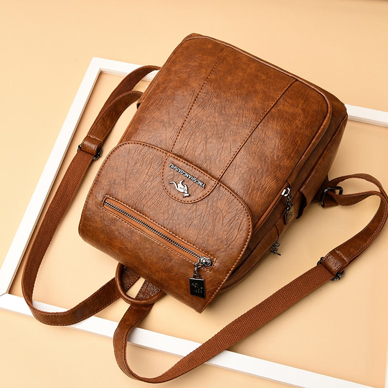 High Quality Leather Backpack Women Large Capacity Travel Backpack Fashion School Bags Mochila Shoulder Bags for Women 2022 New - Executive-Skincare