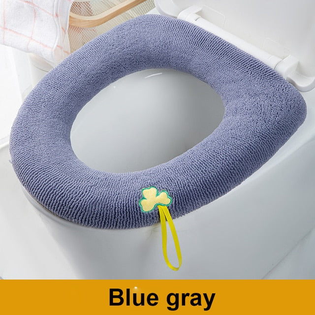 Winter Warm Toilet Seat Cover Closestool Mat 1Pcs Washable Bathroom Accessories Knitting Pure Color Soft O-shape Pad Bidet Cover - Executive-Skincare