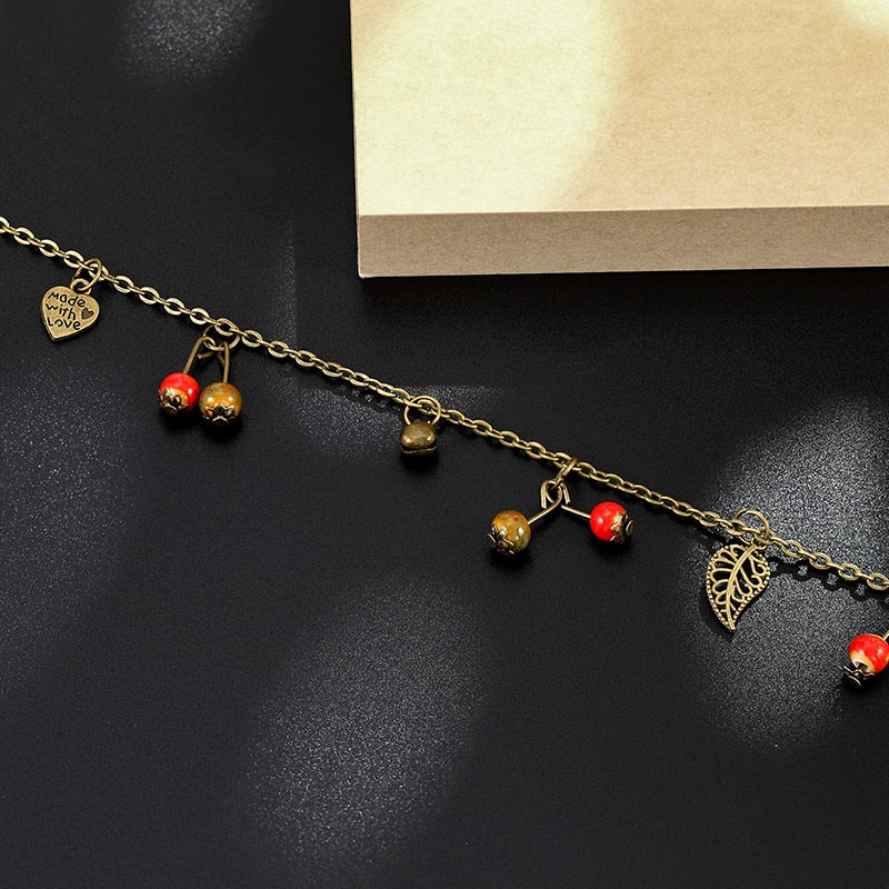 Hot summer retro style imitation fruit Women anklet bracelet personality ethnic style leg chain girl barefoot chain jewelry Gift - Executive-Skincare