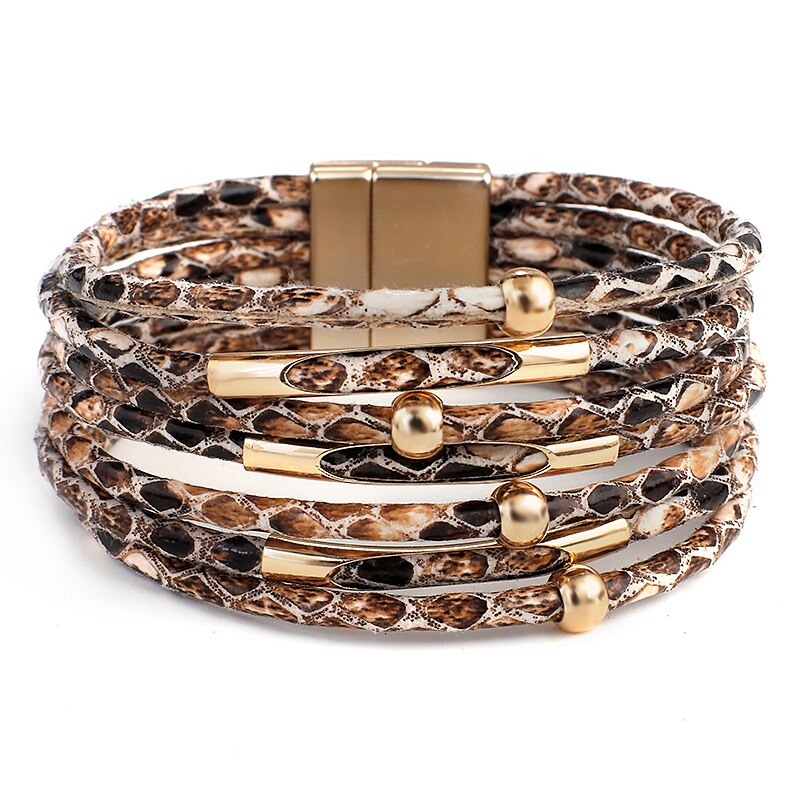 ALLYES Snake Pattern Leather Bracelets for Women 2022 Fashion Exaggerated Multilayer Wide Wrap Bracelets & Bangles Charm Jewelry - Executive-Skincare