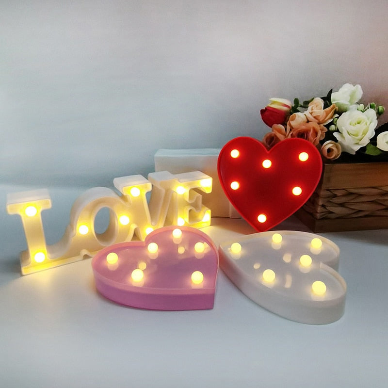 Love Heart LED Letter Lamp Wedding Romantic Red Pink Night Light Ornament Birthday Christmas Home Decoration Valentines Day Gift - Executive-Skincare