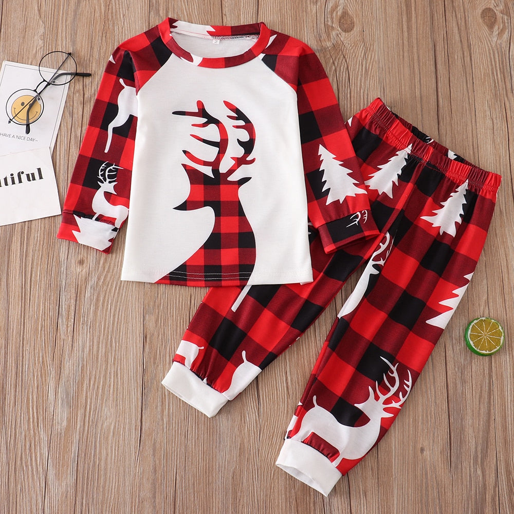 Xmas Family Matching Pajamas 2021 Christmas Elk Printed Father Mother Kids Mathing Clothes Set Baby Jumpsuit Pyjamas Homewear - Executive-Skincare