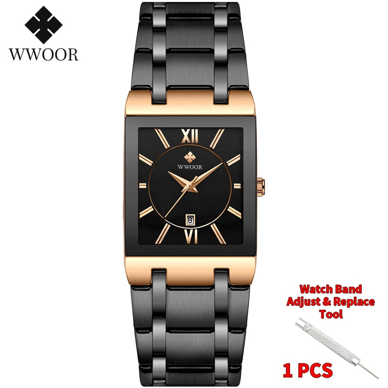 Relogio Masculino WWOOR Gold Watch Men Square Mens Watches Top Brand Luxury Golden Quartz Stainless Steel Waterproof Wrist Watch - Executive-Skincare