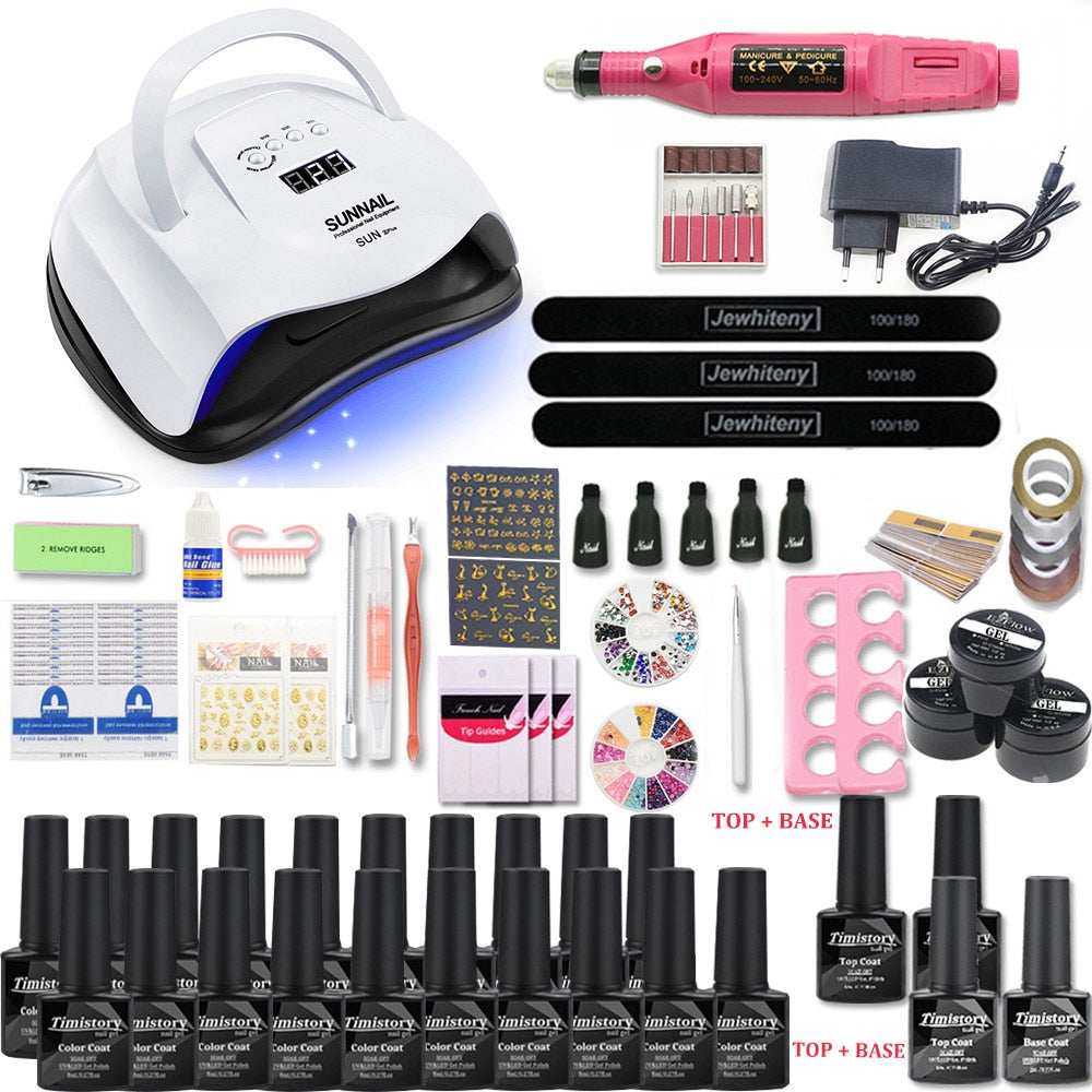 Nail Set for Nail 20 Kinds Nail Polish Kit with 20000RPM Nail drill Machine Nail lamp Acrylic Kit Nail Art Tools Nail Art Set - Executive-Skincare