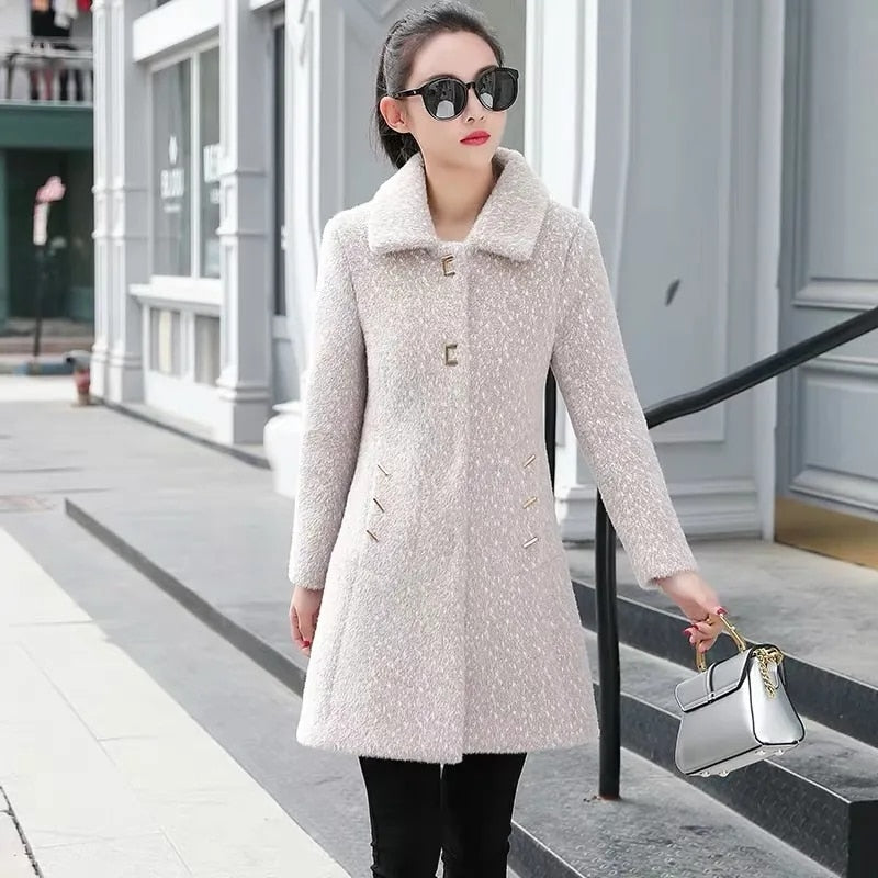 Quality Women&#39;s Gold Mink Woolen Coat Female Winter Jacket Imitation Mink Thicken Keep Warm Wool Coats Long Woolen Overcoat 2350 - Executive-Skincare