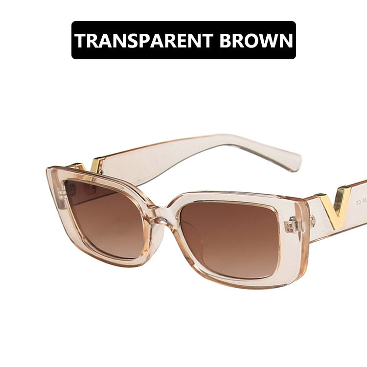 Retro Frame Rectangle Sunglasses for Women 2021 Luxury V Sun Glasses Men Fashion Jelly Sunglasses with Metal Hinges UV400 - Executive-Skincare