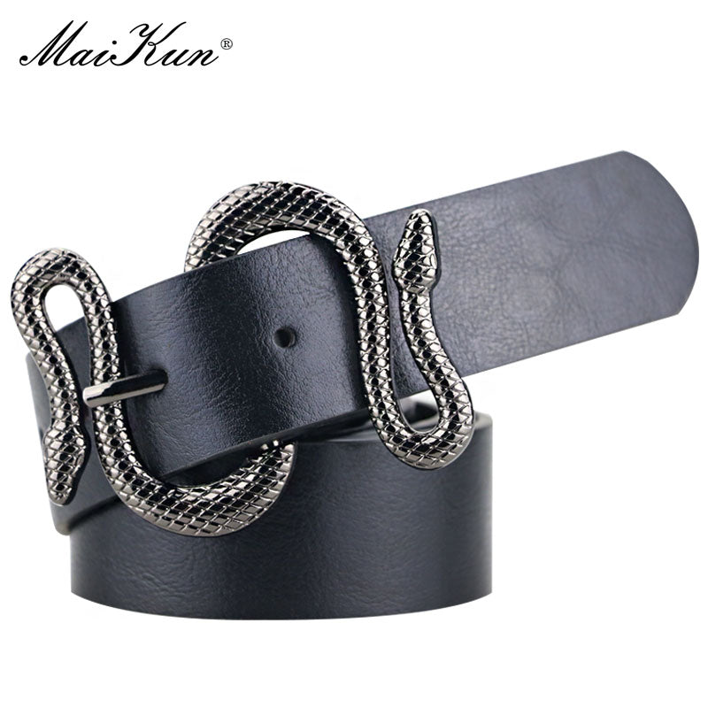 Maikun Belts for Women Snake Shape Pin Buckle Belt High Quality Leather Women Belt PU Waistband - Executive-Skincare