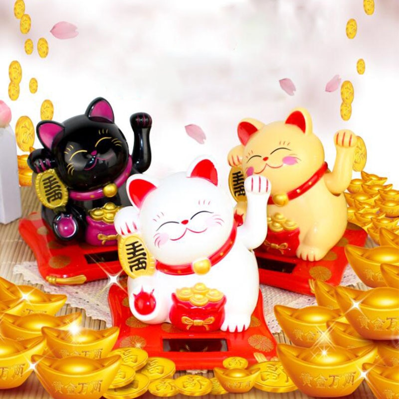 Chinese Lucky Wealth Waving Cat Gold Waving Hand Cat Home Decor Welcome Waving Cat Sculpture Statue Decor Car Ornament - Executive-Skincare