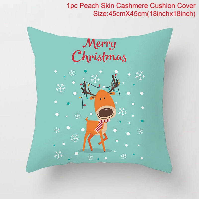 45*45 Christmas Cushion Cover Merry Christmas Decorations for Home Santa Reindeer Pillow Cases Xmas Gifts New Year 2023 Navidad - Executive-Skincare