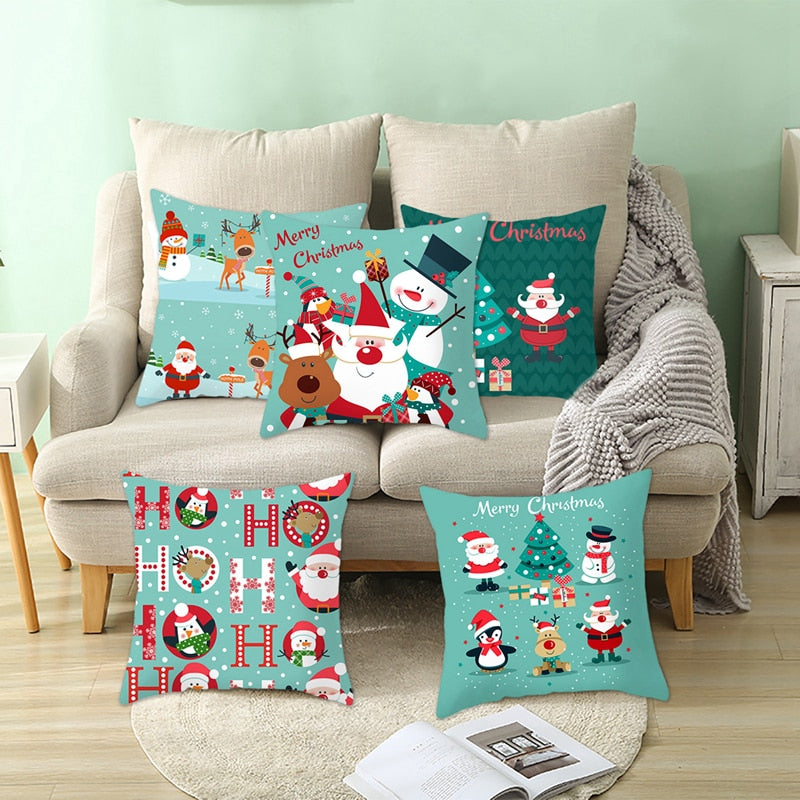 45*45 Christmas Cushion Cover Merry Christmas Decorations for Home Santa Reindeer Pillow Cases Xmas Gifts New Year 2023 Navidad - Executive-Skincare