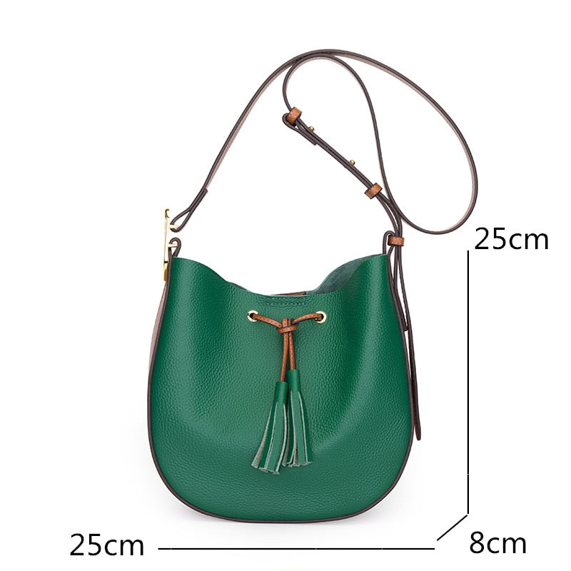 High Quality Soft Real Cowhide Women Handbags Vintage Tassel Genuine Leather Female Shoulder Bags 2021 Ladies Messenger Bags Sac - Executive-Skincare