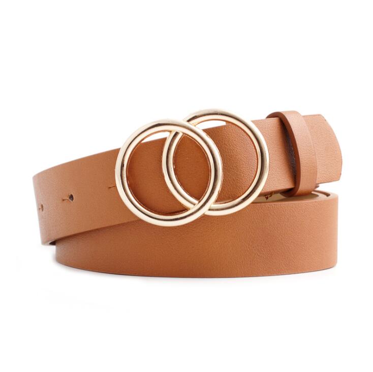 Double Ring Women Belt Fashion Waist Belt PU Leather Metal Buckle Heart Pin Belts For Ladies Leisure Dress Jeans Wild Waistband - Executive-Skincare