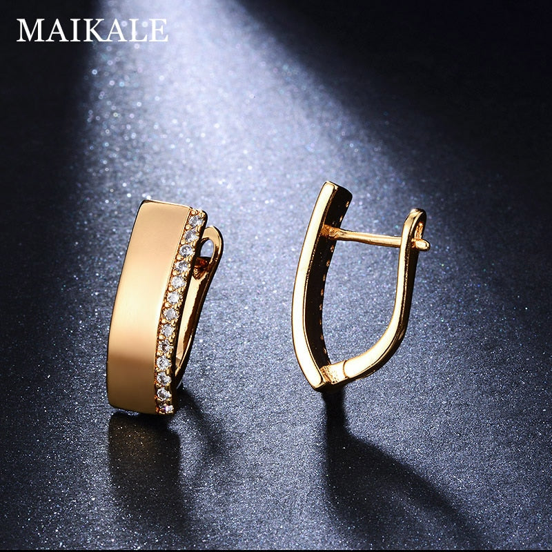 MAIKALE Classic New Design Square Stud Earrings Gold Silver Color White AAA Cubic Zirconia Big Simple Korean Earrings  For Women - Executive-Skincare