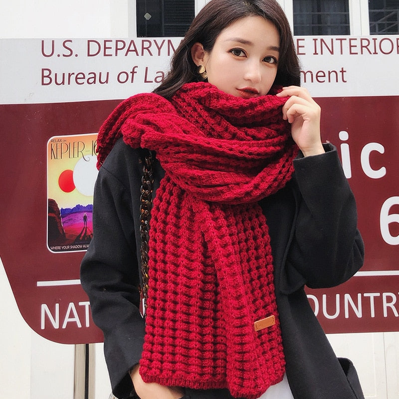 New winter Knitted scarf fashion women long scarves female vintage large shawl soft warm pashmina  thickened wool scarf - Executive-Skincare