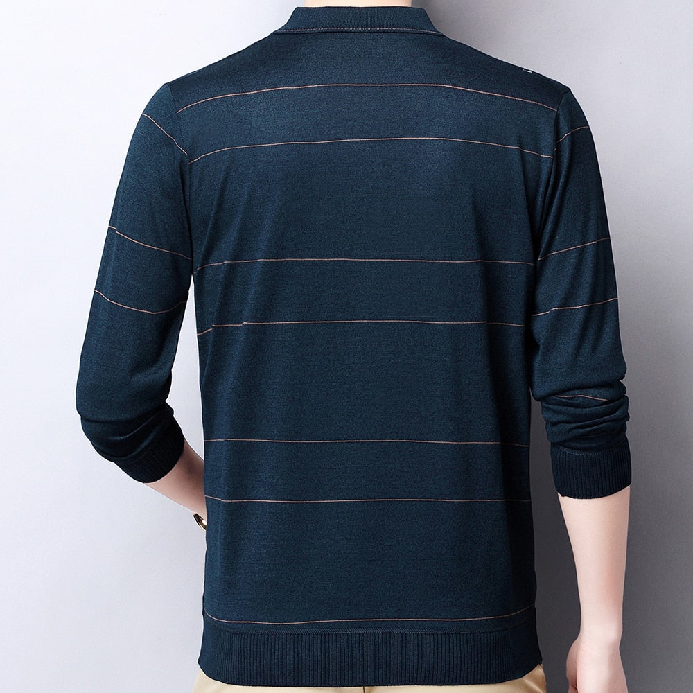 2022 Pocket Long Sleeve Polo Tee Shirt Men Casual Striped Men&#39;s Clothing Polos Shirts Mens Fashion Slim Fit Poloshirt Tops 4600 - Executive-Skincare