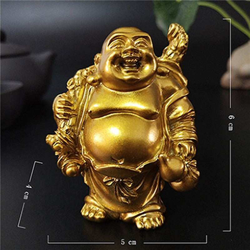 Golden Laughing Buddha Statue Chinese Feng Shui Lucky Money Maitreya Buddha Sculpture Figurines Home Garden Decoration Statues - Executive-Skincare