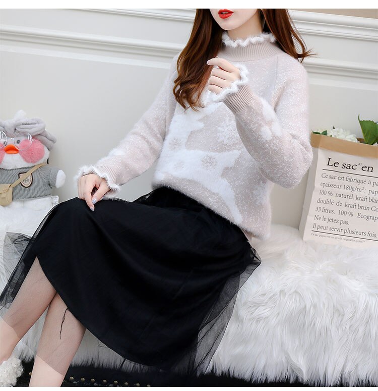 Christmas Sweater Women Reindeer Turtleneck Winter Clothes Mink Cashmere Sweaters Pull Femme Korean Pullover Kawaii Jumper 2022 - Executive-Skincare