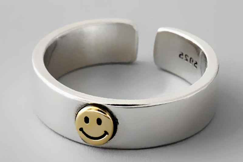 INS Retro Smile Face Ring Female Smile Ring Student Open Finger Adjustable Rings Personality Jewelry - Executive-Skincare