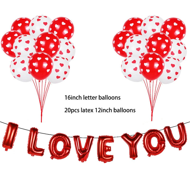 Red Love Valentine Balloons Heart Baloon for Engagement Wedding Decoration I Love You Background Photo Prop Valentines Day Decor - Executive-Skincare