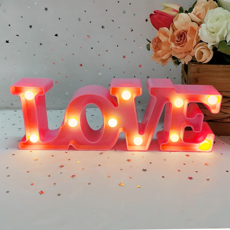 Love Heart LED Letter Lamp Wedding Romantic Red Pink Night Light Ornament Birthday Christmas Home Decoration Valentines Day Gift - Executive-Skincare