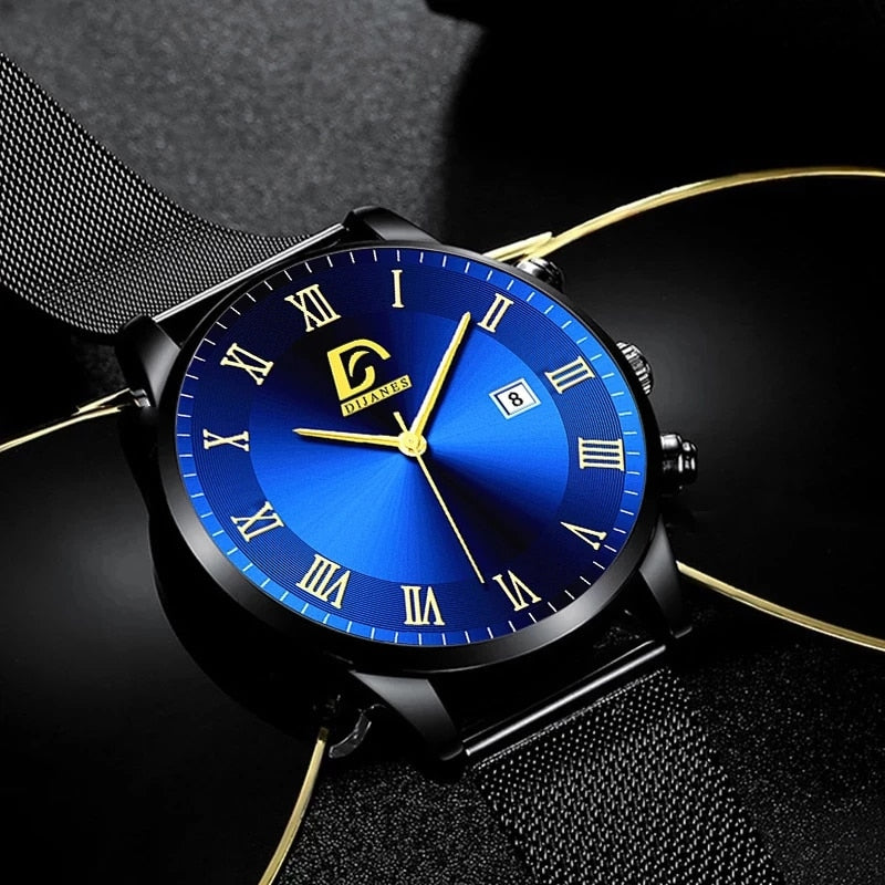 2022 Luxury Fashion Mens Minimalist Watches Luxury Stainless Steel Mesh Belt Quartz Watch Men Business Casual Clock reloj hombre - Executive-Skincare