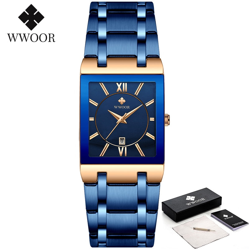 Relogio Masculino WWOOR Gold Watch Men Square Mens Watches Top Brand Luxury Golden Quartz Stainless Steel Waterproof Wrist Watch - Executive-Skincare