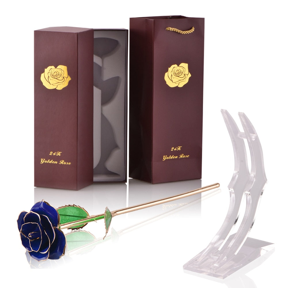 Gifts for Women 24k Gold Dipped Rose with Stand Eternal Flowers Forever Love In Box Girlfriend Wedding Christmas Gifts for Her - Executive-Skincare